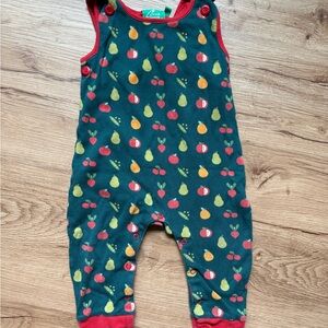 Little Green Radicals Red and Green Baby Romper dungarees